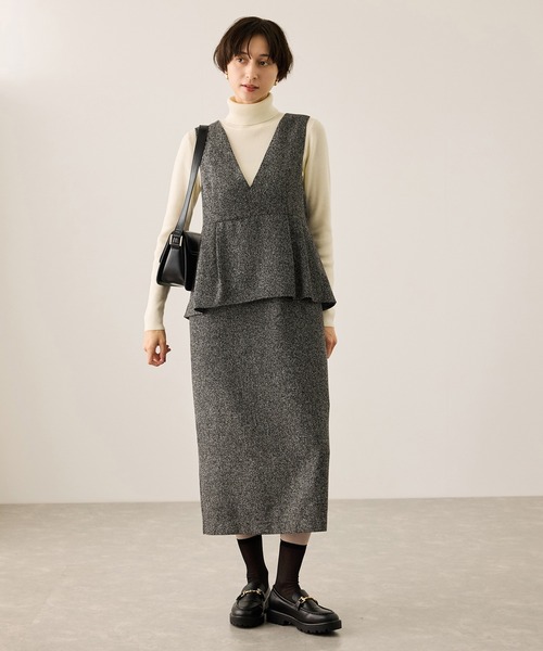 セール】【新色追加】レイヤード風ペプラムジャンパースカート