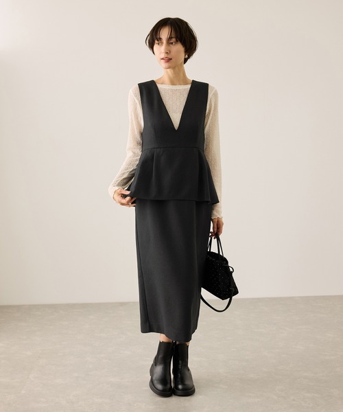 ROPE' PICNIC（ロペピクニック）の「【新色追加】レイヤード風ペプラムジャンパースカート（ジャンパースカート・レディース・チャコールグレー/ブラック/ダークブラウン/グレー・S/M/L）」の7枚目の写真