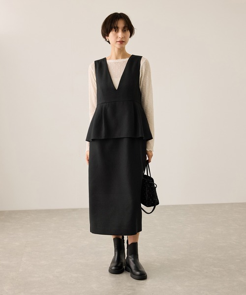 ROPE' PICNIC（ロペピクニック）の「【新色追加】レイヤード風ペプラムジャンパースカート（ジャンパースカート・レディース・チャコールグレー/ブラック/ダークブラウン/グレー・S/M/L）」の8枚目の写真