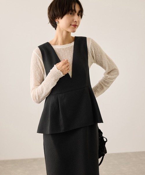 ROPE' PICNIC（ロペピクニック）の「【新色追加】レイヤード風ペプラムジャンパースカート（ジャンパースカート・レディース・チャコールグレー/ブラック/ダークブラウン/グレー・S/M/L）」の12枚目の写真