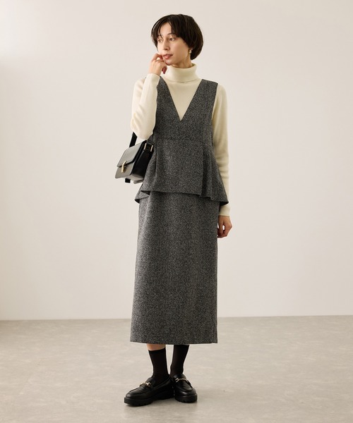 ROPE' PICNIC（ロペピクニック）の「【新色追加】レイヤード風ペプラムジャンパースカート（ジャンパースカート・レディース・チャコールグレー/ブラック/ダークブラウン/グレー・S/M/L）」の14枚目の写真