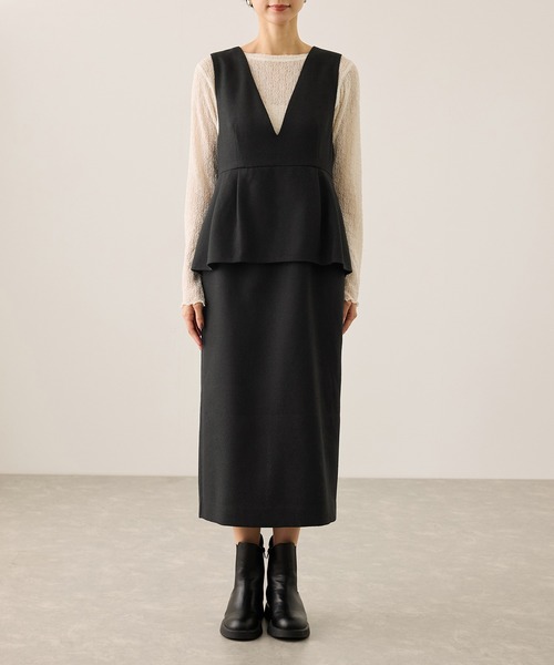 ROPE' PICNIC（ロペピクニック）の「【新色追加】レイヤード風ペプラムジャンパースカート（ジャンパースカート・レディース・チャコールグレー/ブラック/ダークブラウン/グレー・S/M/L）」の21枚目の写真