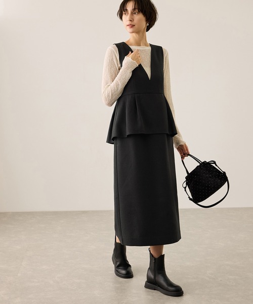 Aga ぺムラムジャンパースカート セール】【新色追加】レイヤード風ペプラムジャンパースカート