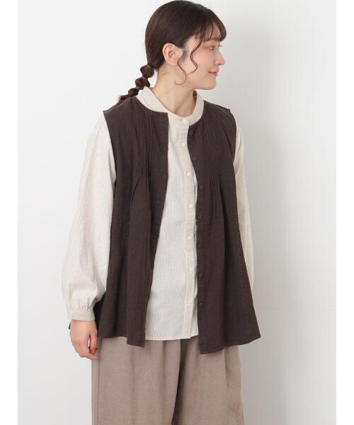 Samansa Mos2(サマンサ モスモス)の「【Cross×Linen】ピンタックベスト(ベスト・レディース・ピンク/チャコールグレー/キナリ・F)」の1枚目の写真
