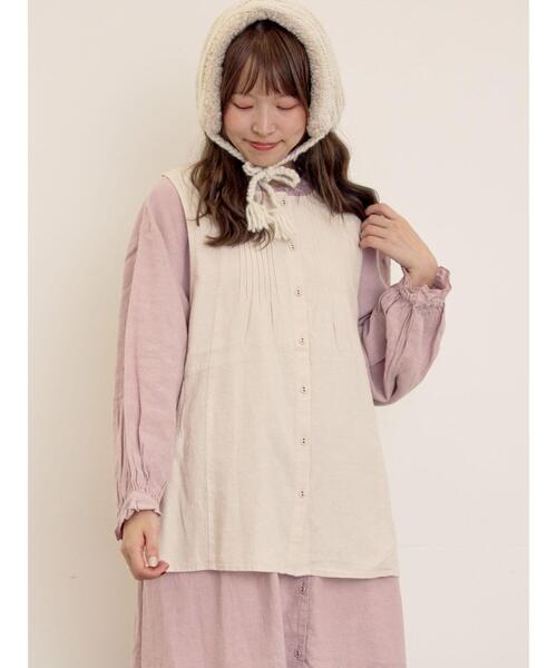 Samansa Mos2(サマンサ モスモス)の「【Cross×Linen】ピンタックベスト(ベスト・レディース・ピンク/チャコールグレー/キナリ・F)」の2枚目の写真