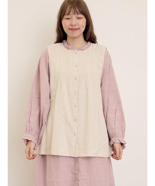 Samansa Mos2(サマンサ モスモス)の「【Cross×Linen】ピンタックベスト(ベスト・レディース・ピンク/チャコールグレー/キナリ・F)」の7枚目の写真