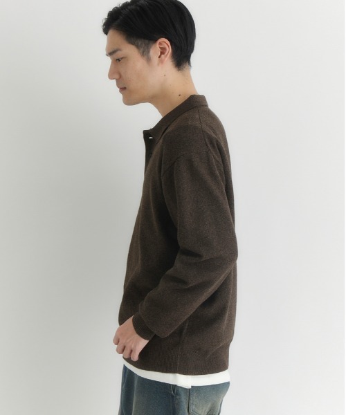 BACK NUMBER(バックナンバー)の「【BACK NUMBER】衿付きポロニットトップス (上品デザイン / ボックスシルエット / 伸縮素材 / オフィスカジュアル)(ニット/セーター・メンズ・ブラック/グレー/ブラウン・L/XL/M)」の6枚目の写真