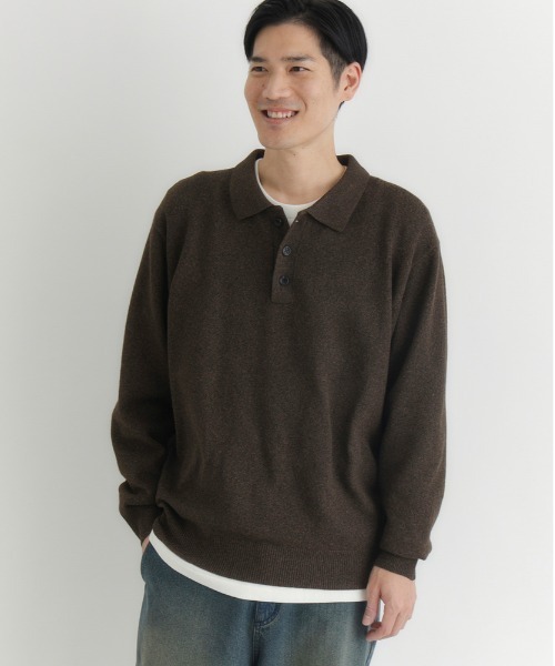 BACK NUMBER(バックナンバー)の「【BACK NUMBER】衿付きポロニットトップス (上品デザイン / ボックスシルエット / 伸縮素材 / オフィスカジュアル)(ニット/セーター・メンズ・ブラック/グレー/ブラウン・L/XL/M)」の5枚目の写真