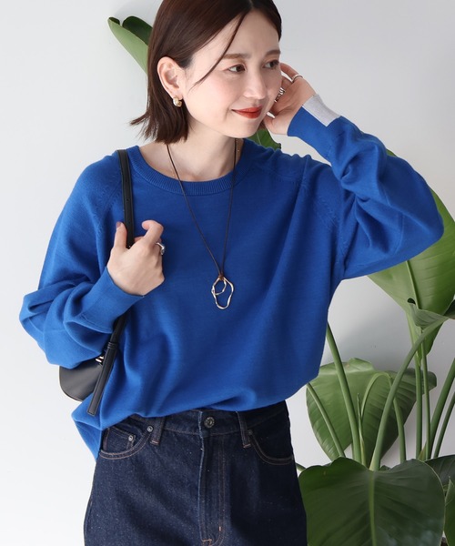 AMERICAN HOLIC（アメリカンホリック）の「バイパチラグランニットプルオーバー（ニット/セーター・レディース・ブルー/モカ/グレー系その他/ネイビー・M/L）」の4枚目の写真