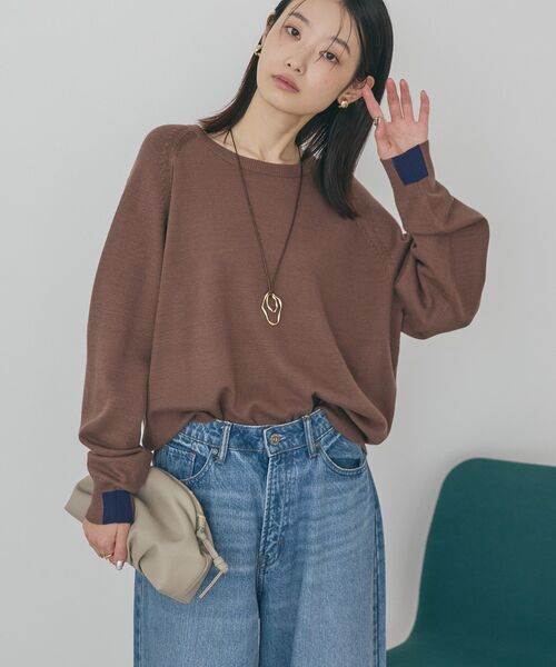 AMERICAN HOLIC（アメリカンホリック）の「バイパチラグランニットプルオーバー（ニット/セーター・レディース・ブルー/モカ/グレー系その他/ネイビー・M/L）」の3枚目の写真