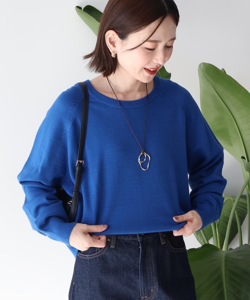 AMERICAN HOLIC（アメリカンホリック）の「バイパチラグランニットプルオーバー（ニット/セーター・レディース・ブルー/モカ/グレー系その他/ネイビー・M/L）」の9枚目の写真