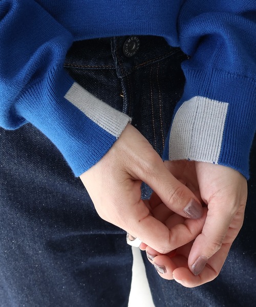 AMERICAN HOLIC（アメリカンホリック）の「バイパチラグランニットプルオーバー（ニット/セーター・レディース・ブルー/モカ/グレー系その他/ネイビー・M/L）」の6枚目の写真