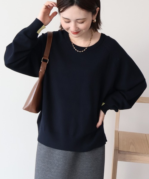 AMERICAN HOLIC（アメリカンホリック）の「バイパチラグランニットプルオーバー（ニット/セーター・レディース・ブルー/モカ/グレー系その他/ネイビー・M/L）」の18枚目の写真