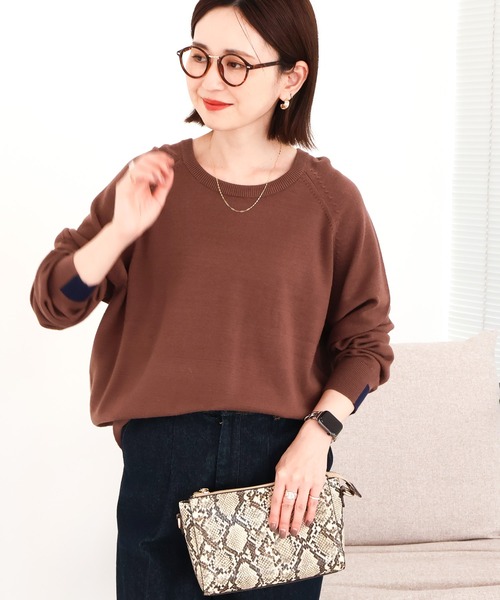 AMERICAN HOLIC（アメリカンホリック）の「バイパチラグランニットプルオーバー（ニット/セーター・レディース・ブルー/モカ/グレー系その他/ネイビー・M/L）」の5枚目の写真