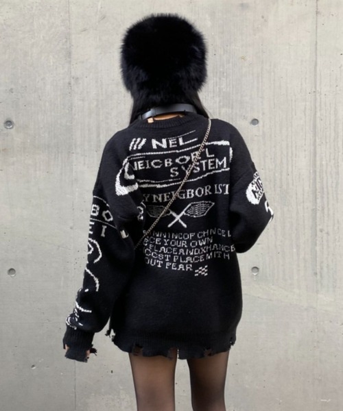 lilful(リルフル)の「レーシングロゴ 裾ダメージニット(ニット/セーター・メンズ・アイボリー/ブラック・M/L)」の17枚目の写真