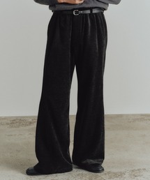 WASHED VELVET CURVE CUT WIDE PANTS