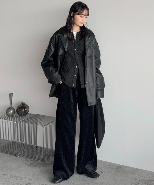 WASHED VELVET CURVE CUT WIDE PANTS（その他パンツ）｜WYM LIDNM