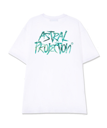 ターコイズグラフィティレタリングスーピマコットンラウンドネック半袖Tシャツ_ホワイト