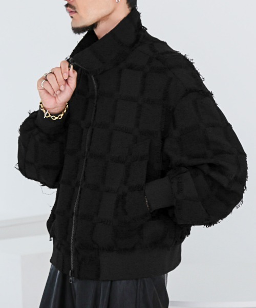 フリンジチェックスタンドジップブルゾン（ブルゾン）｜LUXSTYLE（ラグ