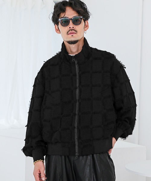 LUXSTYLE(ラグスタイル)の「フリンジチェックスタンドジップブルゾン(ブルゾン・メンズ・ブラック/パープル・L/M)」の3枚目の写真