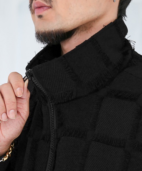 LUXSTYLE(ラグスタイル)の「フリンジチェックスタンドジップブルゾン(ブルゾン・メンズ・ブラック/パープル・L/M)」の9枚目の写真