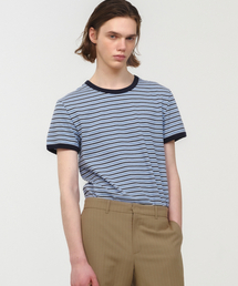MOONSUN（ムーンサン）の「UNISEX, Stripe Ringer T-Shirt / Sky Blue（Tシャツ/カットソー）」