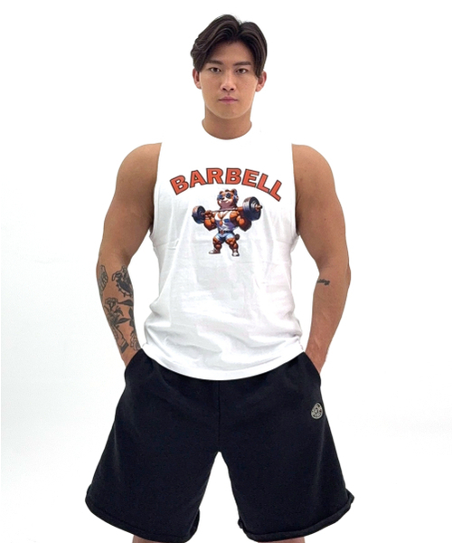 BARBELLWORKS(バーベルワークス)の「アーチベアスリーブレス(Tシャツ/カットソー・メンズ・ホワイト/ブラック・LARGE/X-LARGE)」の3枚目の写真