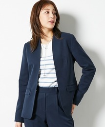 ノーカラージャケット（ブルー・ネイビー/青色系）ファッション通販