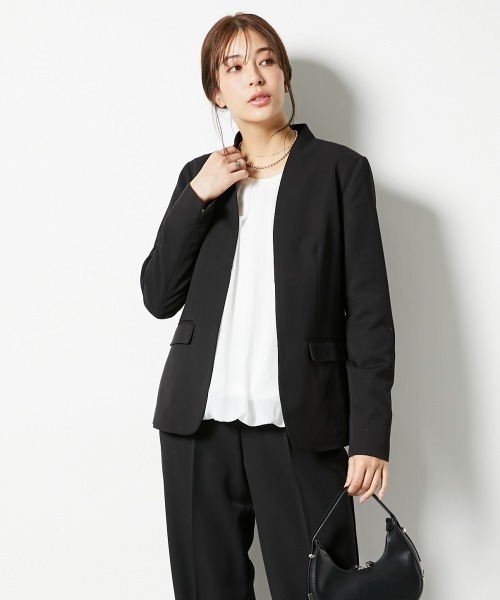 slattgir(スラットジール)の「高身長 ストレッチきれい見えノーカラージャケット(トールサイズ)(ノーカラージャケット・レディース・ブラック/グレー/ネイビー・TM/TL/T3L/T4L/T5L/TLL)」の1枚目の写真