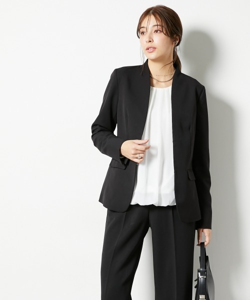 slattgir(スラットジール)の「高身長 ストレッチきれい見えノーカラージャケット(トールサイズ)(ノーカラージャケット・レディース・ブラック/グレー/ネイビー・TM/TL/T3L/T4L/T5L/TLL)」の4枚目の写真