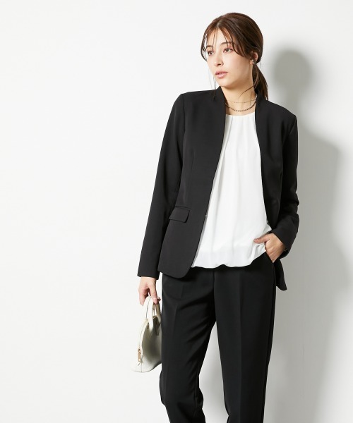 slattgir(スラットジール)の「高身長 ストレッチきれい見えノーカラージャケット(トールサイズ)(ノーカラージャケット・レディース・ブラック/グレー/ネイビー・TM/TL/T3L/T4L/T5L/TLL)」の5枚目の写真