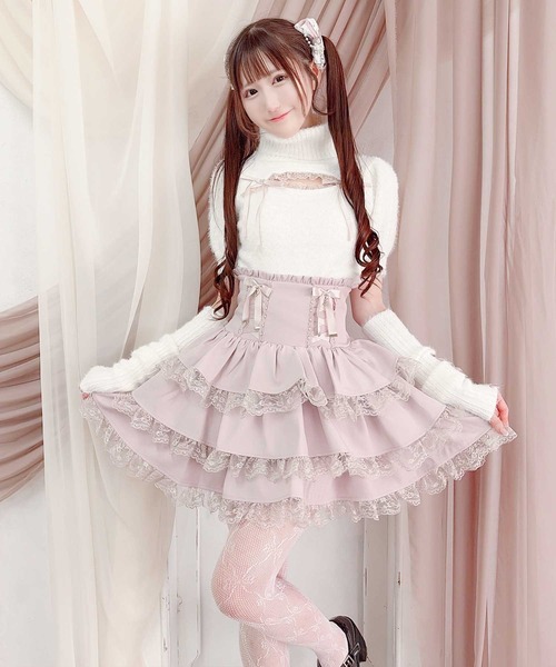 MA*RS(アメーバーマーズ)の「レースアップリボン3段フリルスカパン(スカート・レディース・ブラック/ピンク/ブラック×ホワイト・FREE)」の7枚目の写真