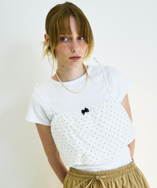 COQUET(コケット)の「Ribbon Dot Tube Top Ivory(ワンピース・レディース・アイボリー・FREE)」の1枚目の写真