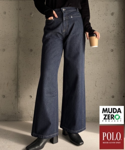 POLO BCS（ポロ ビーシーエス）の「【POLO BCS】デニムワイドパンツ（ポロ/ポロビーシーエス/denim/ワイドパンツ/UVカット/ウォッシャブル）（デニムパンツ・レディース・ライトブルー/インディゴブルー・SMALL/MEDIUM/LARGE/X-LARGE）」の2枚目の写真