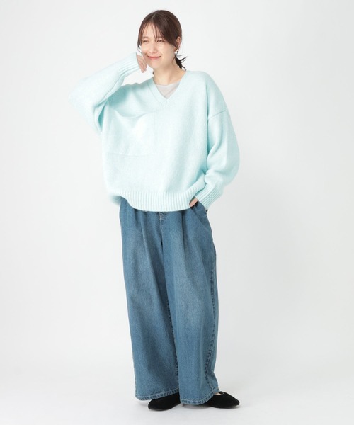studio CLIP(スタディオクリップ)の「5ゲージBIGポケットニットプルオーバー(ニット/セーター・レディース・ライトブルー/ライトグレー・FREE)」の9枚目の写真
