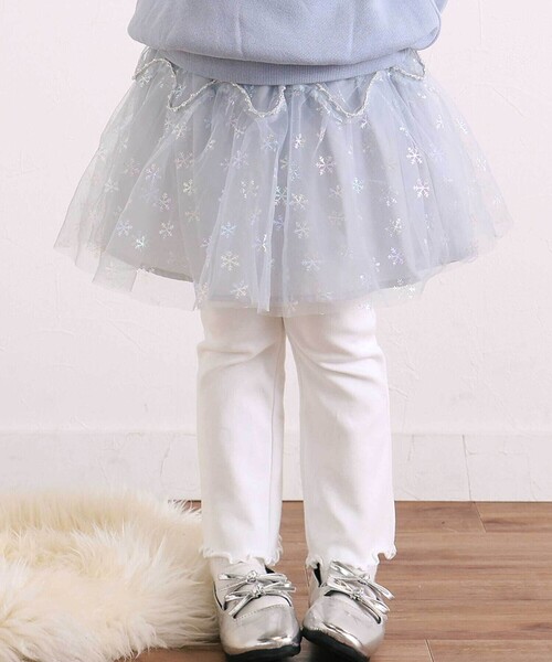 SLAP SLIP（スラップスリップ）の「ふわふわドット雪柄チュールセミフレアスカッツ(80~120cm)（スカート・キッズ・ブルー/ピンク・90cm/100cm/80ｃｍ/120cm/110cm）」の2枚目の写真