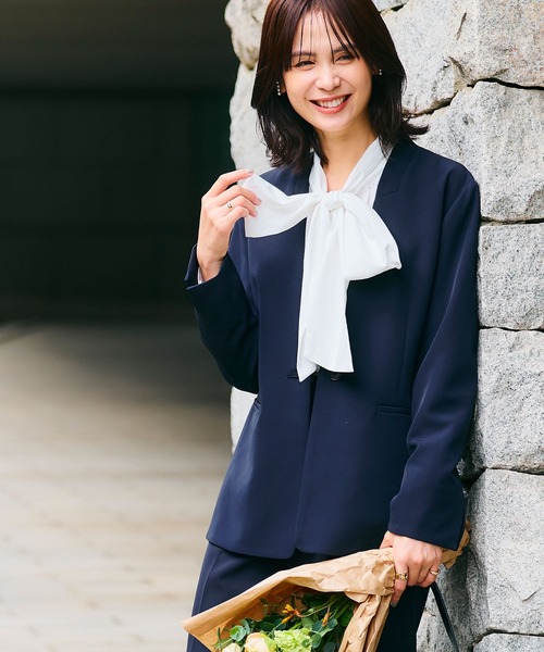 CROSS FUNCTION（クロスファンクション）の「《洗える・シワになりにくい》正解ノーカラージャケット【CROSS FUNCTION/クロスファンクション】（ノーカラージャケット・レディース・ネイビー/ブラック/ライトベージュ・7号/9号/11号/13号/15号）」の5枚目の写真