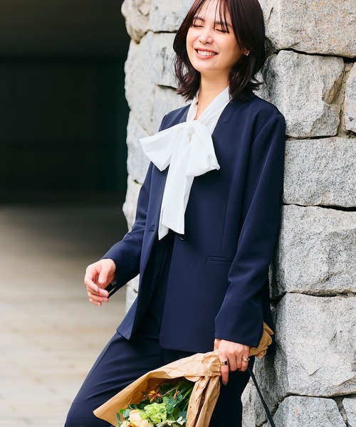 CROSS FUNCTION（クロスファンクション）の「《洗える・シワになりにくい》正解ノーカラージャケット【CROSS FUNCTION/クロスファンクション】（ノーカラージャケット・レディース・ネイビー/ブラック/ライトベージュ・7号/9号/11号/13号/15号）」の6枚目の写真