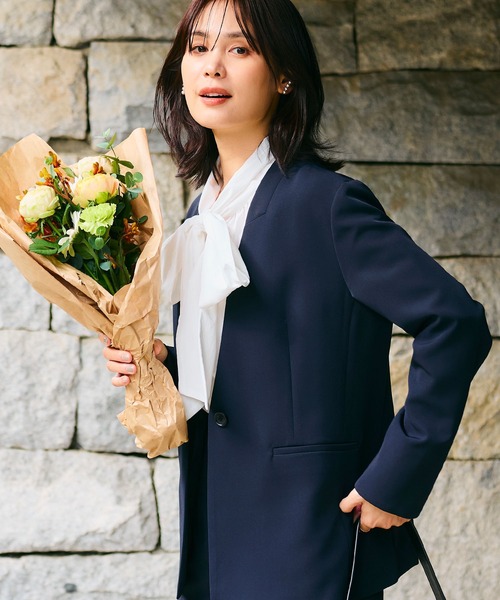 CROSS FUNCTION（クロスファンクション）の「《洗える・シワになりにくい》正解ノーカラージャケット【CROSS FUNCTION/クロスファンクション】（ノーカラージャケット・レディース・ネイビー/ブラック/ライトベージュ・7号/9号/11号/13号/15号）」の8枚目の写真