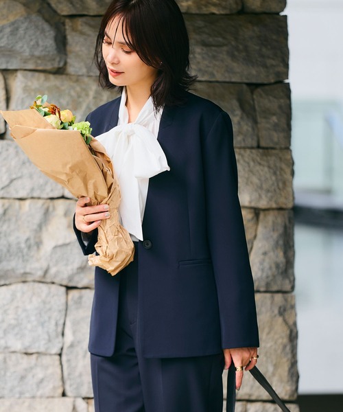 CROSS FUNCTION（クロスファンクション）の「《洗える・シワになりにくい》正解ノーカラージャケット【CROSS FUNCTION/クロスファンクション】（ノーカラージャケット・レディース・ネイビー/ブラック/ライトベージュ・7号/9号/11号/13号/15号）」の10枚目の写真