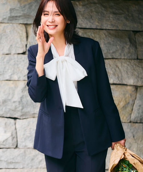 CROSS FUNCTION（クロスファンクション）の「《洗える・シワになりにくい》正解ノーカラージャケット【CROSS FUNCTION/クロスファンクション】（ノーカラージャケット・レディース・ネイビー/ブラック/ライトベージュ・7号/9号/11号/13号/15号）」の4枚目の写真