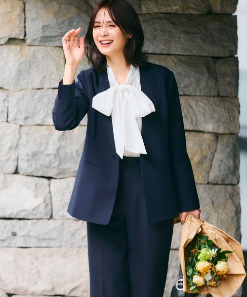 CROSS FUNCTION（クロスファンクション）の「《洗える・シワになりにくい》正解ノーカラージャケット【CROSS FUNCTION/クロスファンクション】（ノーカラージャケット・レディース・ネイビー/ブラック/ライトベージュ・7号/9号/11号/13号/15号）」の11枚目の写真