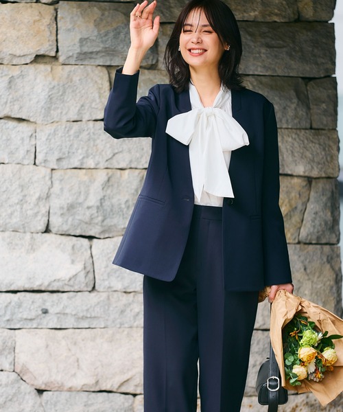 CROSS FUNCTION（クロスファンクション）の「《洗える・シワになりにくい》正解ノーカラージャケット【CROSS FUNCTION/クロスファンクション】（ノーカラージャケット・レディース・ネイビー/ブラック/ライトベージュ・7号/9号/11号/13号/15号）」の12枚目の写真