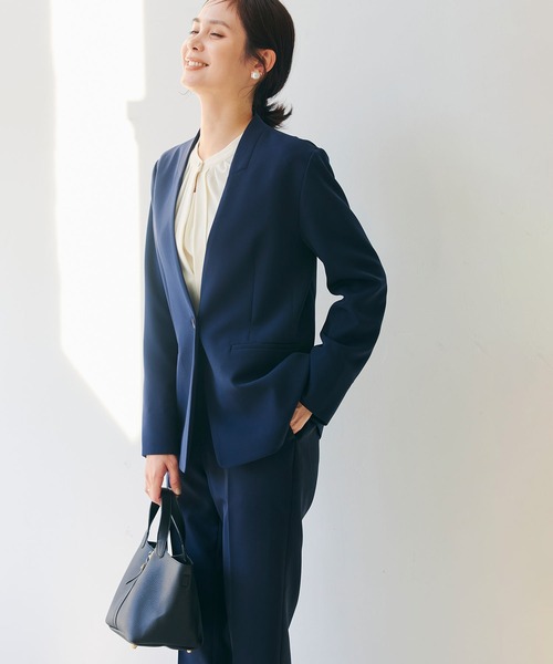 CROSS FUNCTION（クロスファンクション）の「《洗える・シワになりにくい》正解ノーカラージャケット【CROSS FUNCTION/クロスファンクション】（ノーカラージャケット・レディース・ネイビー/ブラック/ライトベージュ・7号/9号/11号/13号/15号）」の19枚目の写真