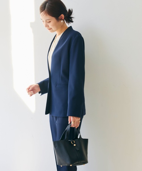 CROSS FUNCTION（クロスファンクション）の「《洗える・シワになりにくい》正解ノーカラージャケット【CROSS FUNCTION/クロスファンクション】（ノーカラージャケット・レディース・ネイビー/ブラック/ライトベージュ・7号/9号/11号/13号/15号）」の18枚目の写真