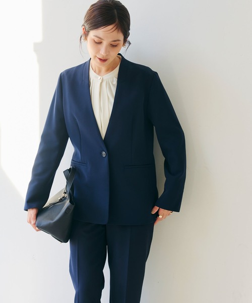 CROSS FUNCTION（クロスファンクション）の「《洗える・シワになりにくい》正解ノーカラージャケット【CROSS FUNCTION/クロスファンクション】（ノーカラージャケット・レディース・ネイビー/ブラック/ライトベージュ・7号/9号/11号/13号/15号）」の17枚目の写真