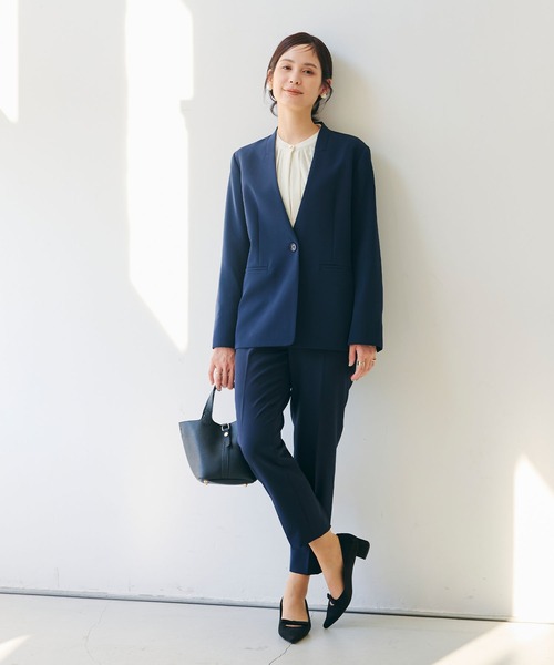 CROSS FUNCTION（クロスファンクション）の「《洗える・シワになりにくい》正解ノーカラージャケット【CROSS FUNCTION/クロスファンクション】（ノーカラージャケット・レディース・ネイビー/ブラック/ライトベージュ・7号/9号/11号/13号/15号）」の22枚目の写真