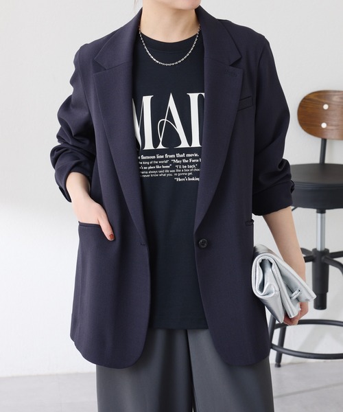 COLLAGE GALLARDAGALANTE（コラージュガリャルダガランテ）の「ストレッチシャークスキンジャケット（テーラードジャケット・レディース・ベージュ/ネイビー・FREE）」の13枚目の写真