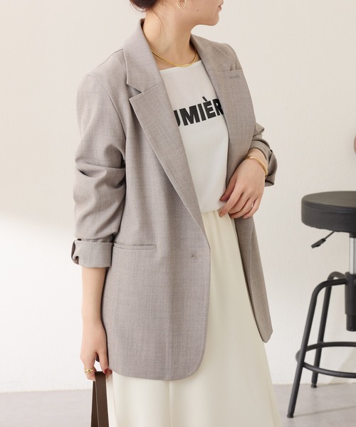 COLLAGE GALLARDAGALANTE（コラージュガリャルダガランテ）の「ストレッチシャークスキンジャケット（テーラードジャケット・レディース・ベージュ/ネイビー・FREE）」の19枚目の写真