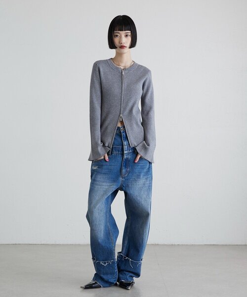 Lui's（ルイス）の「袖フレアZIPニットプルオーバー（ニット/セーター・レディース・グレー/ブラック・FREE）」の22枚目の写真